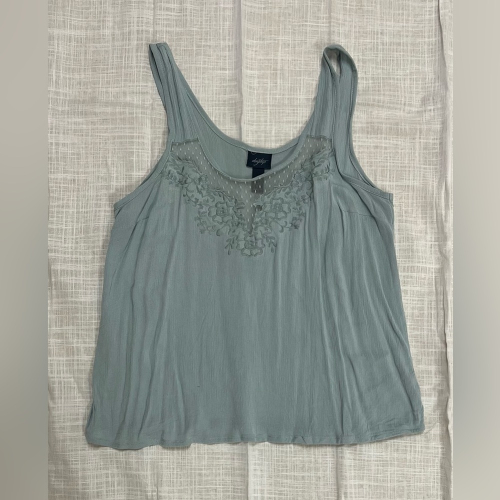 Light Blue Lace Flowy Buckle Tank Top